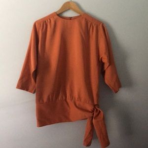 Orange Vintage Side-Tie Blouse